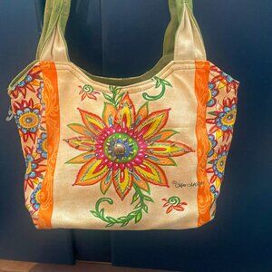 Kate McRostie Art Ikat Floral Canvas Bag Purse Tote